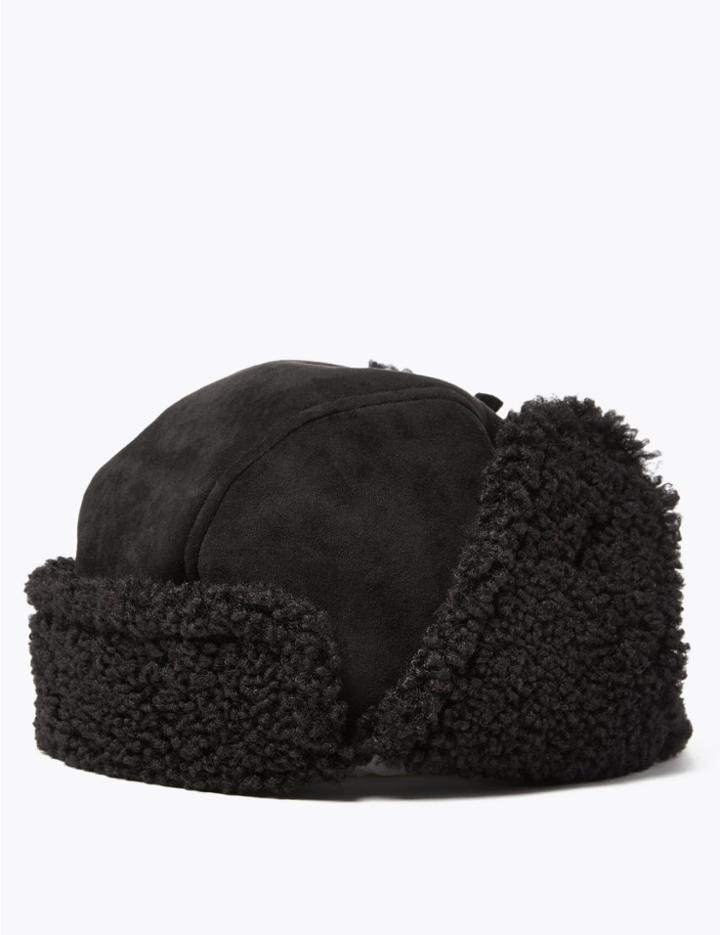 Marks & Spencer Faux Shearling Trapper Hat Black