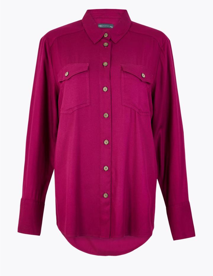 Marks & Spencer Pocket Detail Relaxed Fit Shirt Magenta