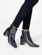 Marks & Spencer Patent Block Heel Ankle Boots Navy