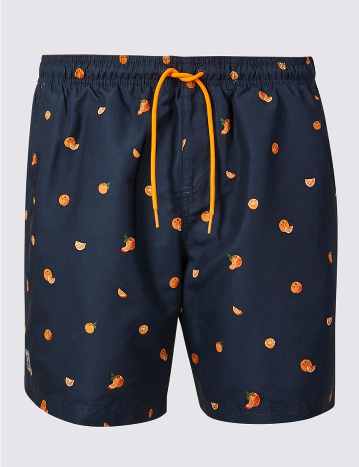 Marks & Spencer Orange Print Quick Dry Swim Shorts Navy