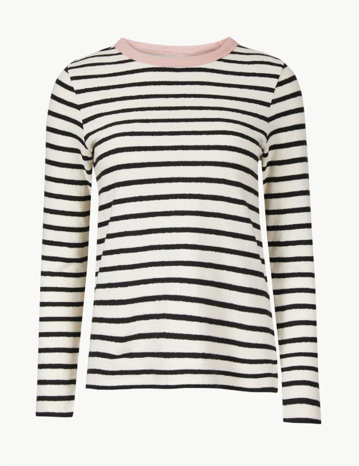 Marks & Spencer Petite Pure Cotton Striped Sweatshirt Black Mix