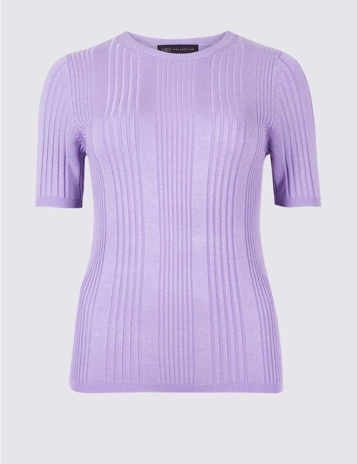 Marks & Spencer Round Neck Short Sleeve Jumper Lilac