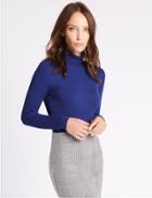 Marks & Spencer Ribbed Polo Neck Jumper Cobalt