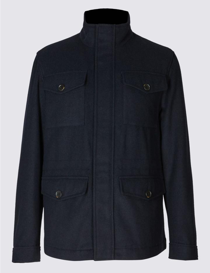 Marks & Spencer Wool Blend 4 Pocket Jacket Navy
