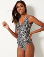 Marks & Spencer Secret Slimming&trade; Monochrome Print Plunge Swimsuit Black Mix
