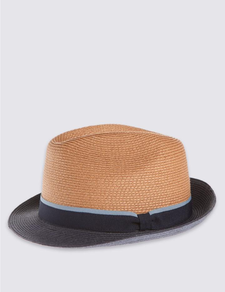 Marks & Spencer Colour Block Braid Summer Hat Navy Mix