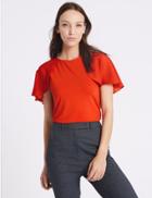 Marks & Spencer Round Neck Petal Sleeve T-shirt Paprika
