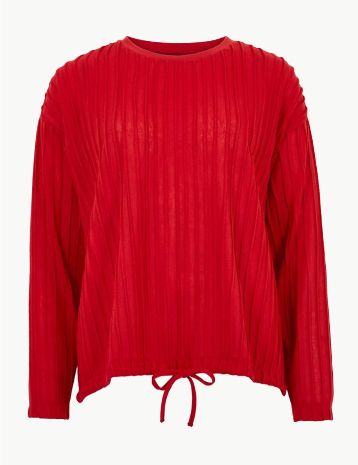 Marks & Spencer Textured Round Neck Long Sleeve Top Red