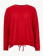 Marks & Spencer Textured Round Neck Long Sleeve Top Red