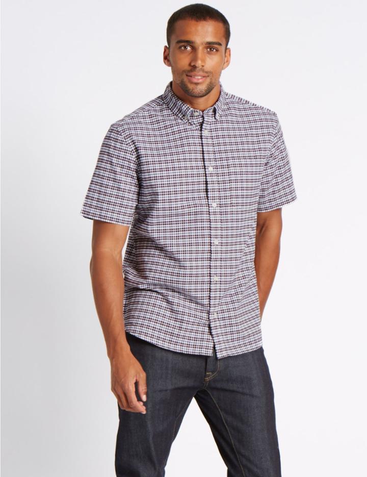 Marks & Spencer Pure Cotton Oxford Shirt With Pocket Aubergine