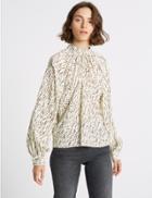 Marks & Spencer Spotted Funnel Neck Long Sleeve Blouse Ivory Mix