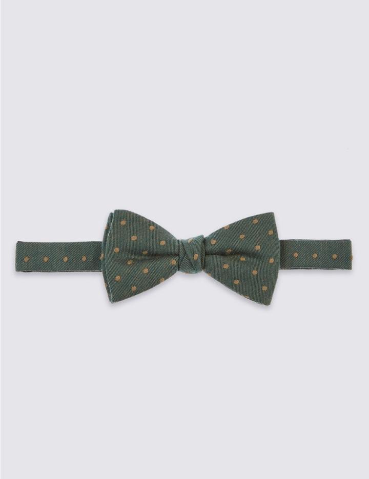 Marks & Spencer Wool Blend Spotted Bow Tie Green Mix