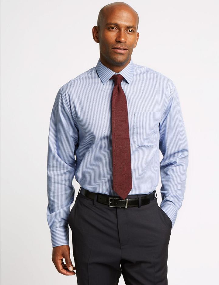 Marks & Spencer Pure Cotton Non-iron Twill Regular Fit Shirt Blue Mix
