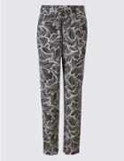 Marks & Spencer Floral Print Tapered Peg Trousers Black Mix