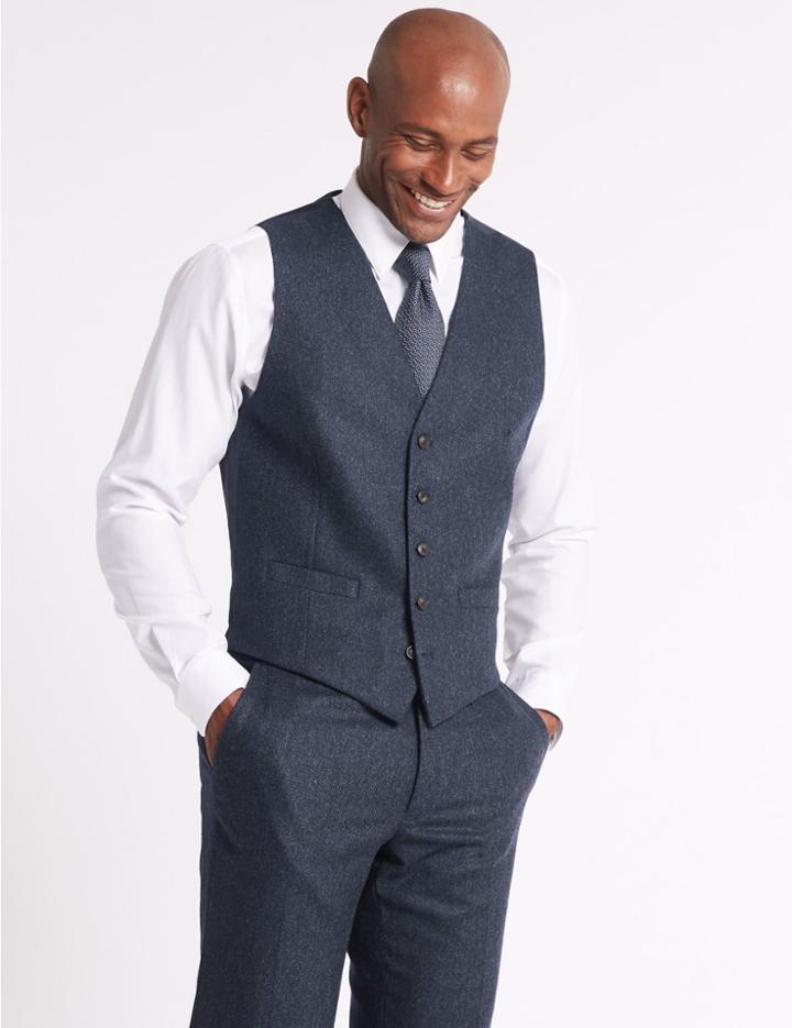 Marks & Spencer Textured Tailored Fit Waistcoat Denim