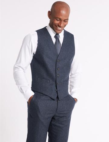 Marks & Spencer Textured Tailored Fit Waistcoat Denim