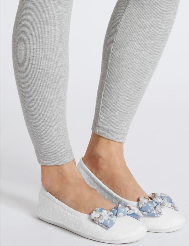 Marks & Spencer Bow Ballerina Slippers White