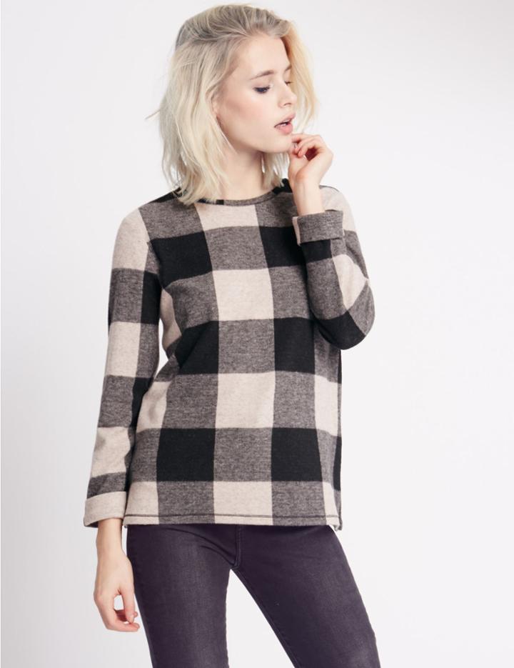 Marks & Spencer Checked 3/4 Sleeve Jersey Top Pink Mix