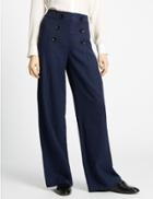 Marks & Spencer Button Front Textured Wide Leg Trousers Navy Mix