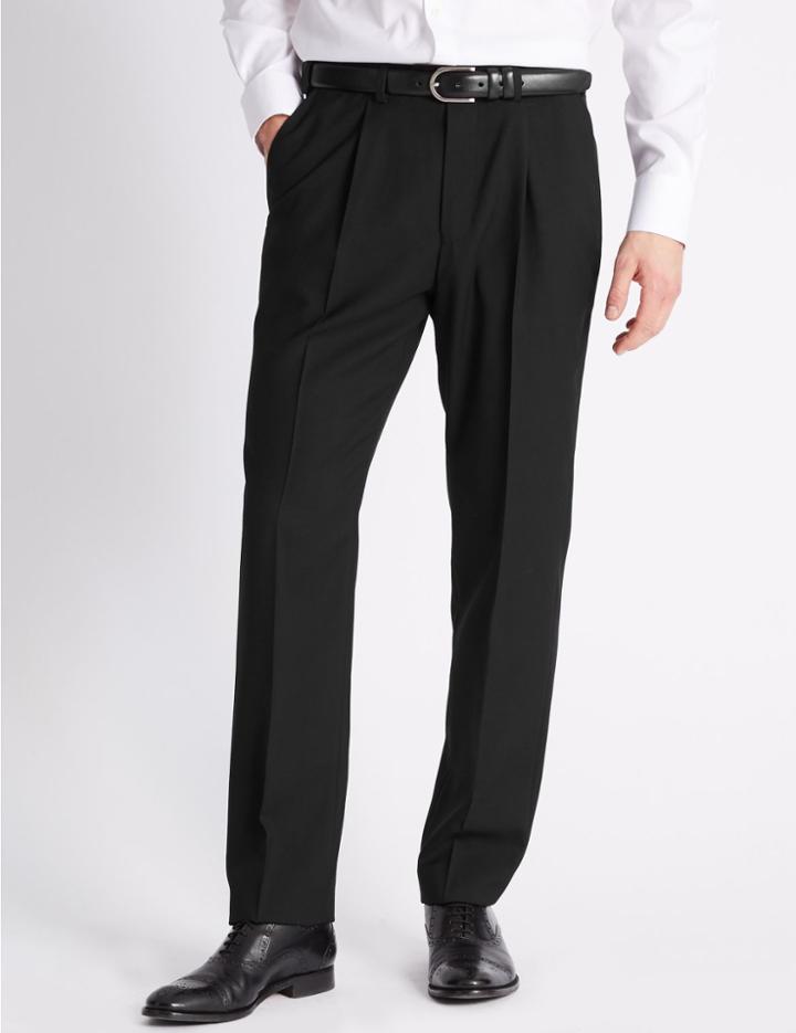 Marks & Spencer Tailored Wool Blend Single Pleated Trousers Black