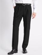 Marks & Spencer Tailored Wool Blend Single Pleated Trousers Black