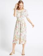 Marks & Spencer Floral Print Culottes Jumpsuit With Belt Cream Mix