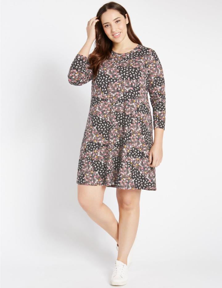 Marks & Spencer Plus Patchwork Print Swing Dress Black Mix