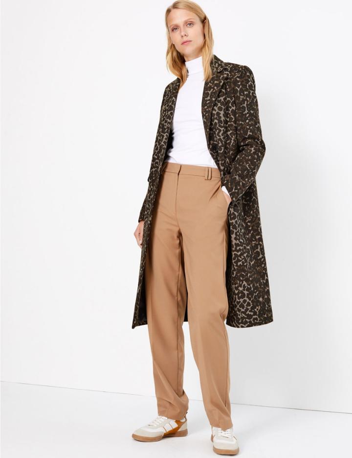 Marks & Spencer Animal Print Overcoat With Wool Black Mix