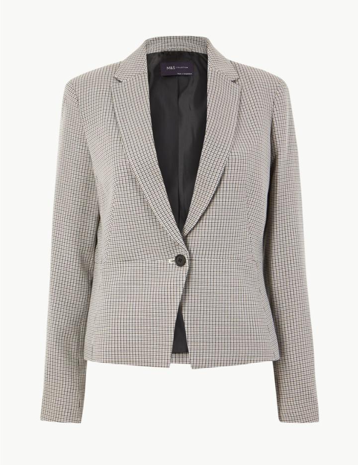 Marks & Spencer Dogtooth Checked Single Breasted Jacket Black Mix