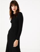 Marks & Spencer Ribbed Fit & Flare Knitted Midi Dress Black