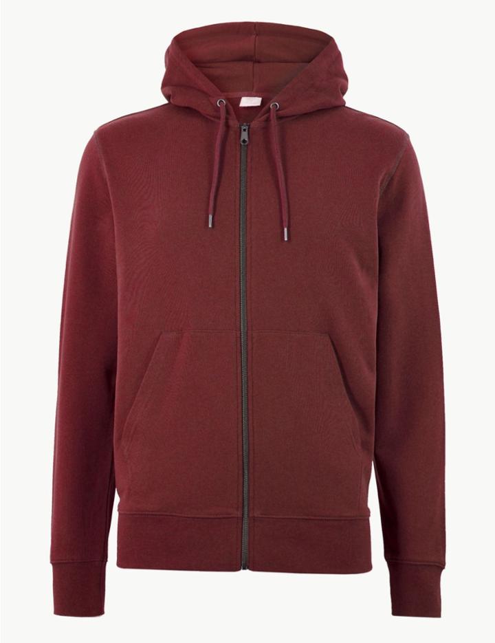 Marks & Spencer Cotton Zip Through Hoodie Plum