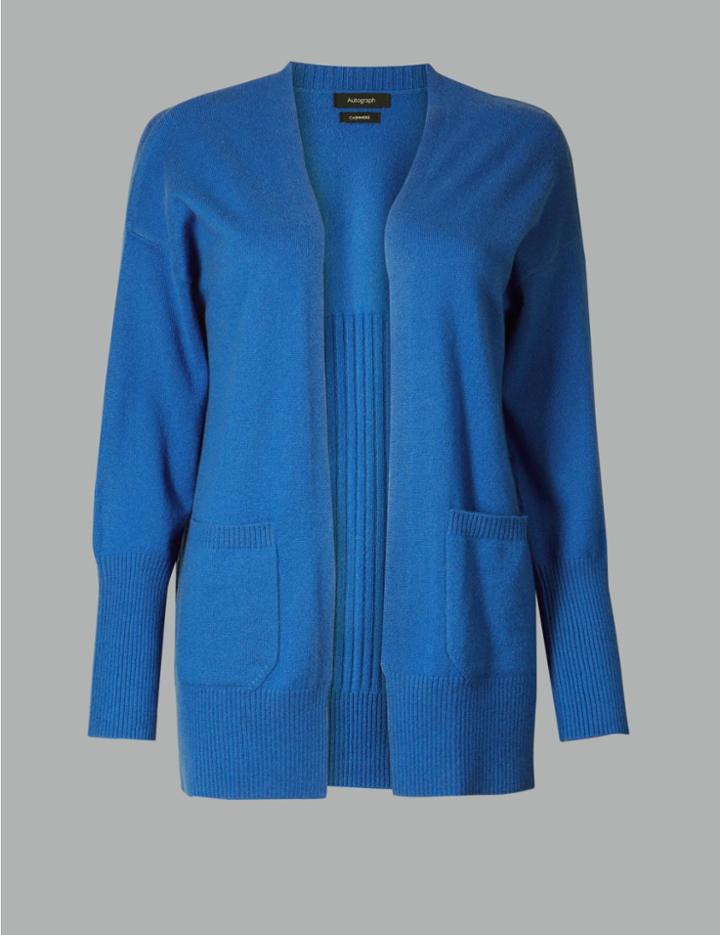 Marks & Spencer Pure Cashmere Ribbed Cardigan Azure Blue
