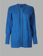 Marks & Spencer Pure Cashmere Ribbed Cardigan Azure Blue