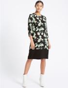 Marks & Spencer Floral Print &frac34; Sleeve Tunic Dress Black Mix