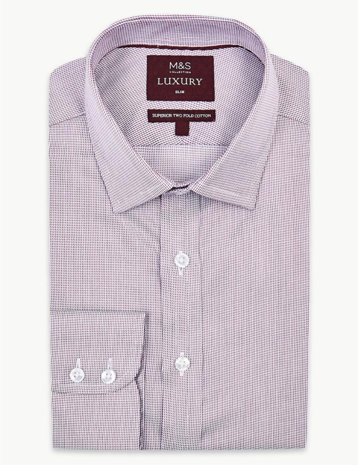 Marks & Spencer Pure Cotton Twill Slim Fit Shirt Fuchsia Mix