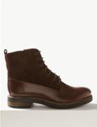 Marks & Spencer Leather Panel Lace-up Ankle Boots Chocolate Mix