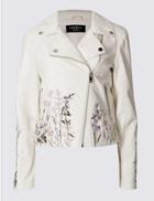 Marks & Spencer Pu Floral Embroidered Jacket Ivory