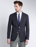 Marks & Spencer Performance Wool Blend 2 Button Blazer With Odegon&trade; Navy