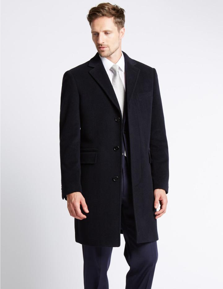 Marks & Spencer Wool Rich Overcoat With Thinsulate&trade; Navy