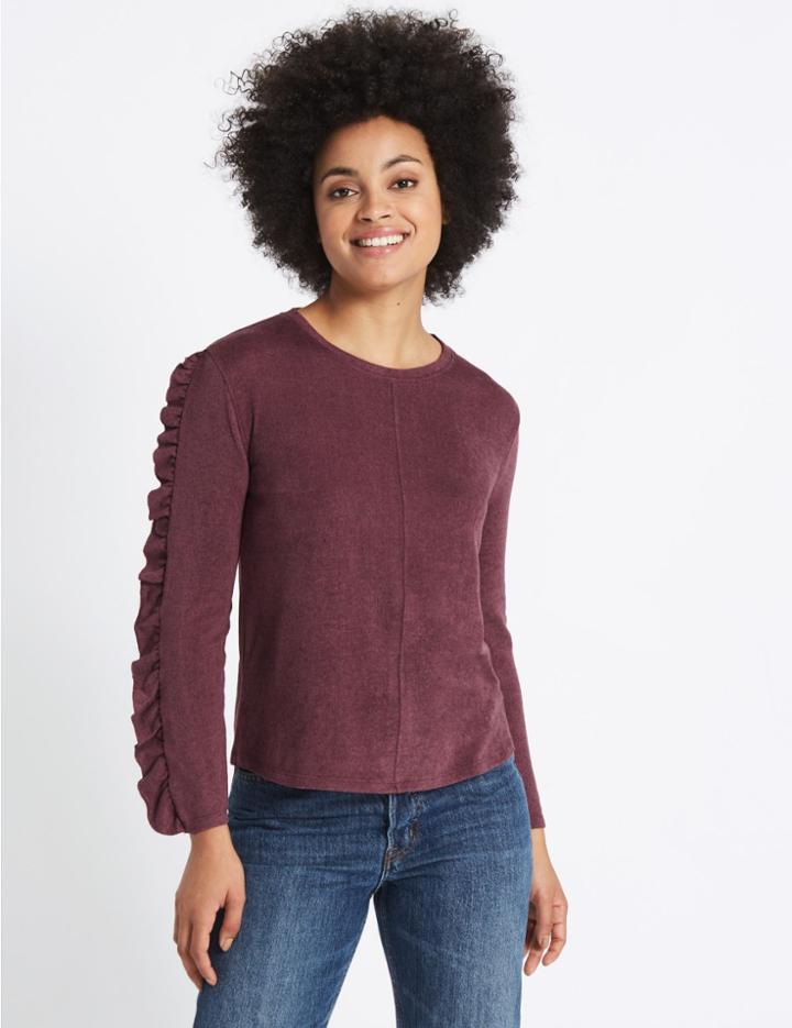 Marks & Spencer Round Neck Ruffle Sleeve Sweatshirt Pink