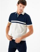 Marks & Spencer Cotton Striped Knitted Polo Shirt Grey Mix