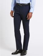 Marks & Spencer Navy Striped Slim Fit Wool Trousers Navy