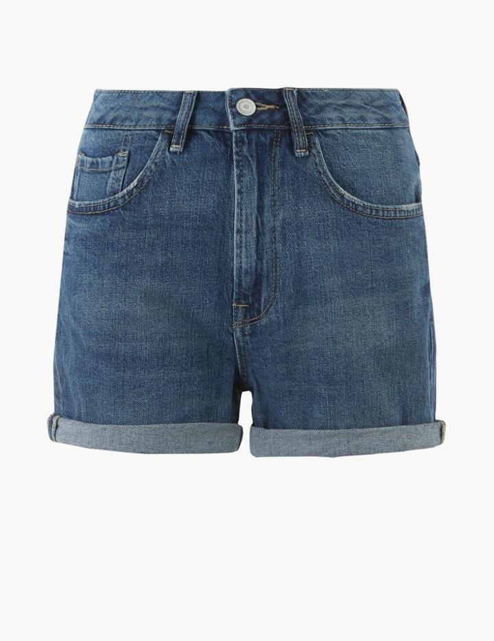 Marks & Spencer High Waist Denim Shorts Dark Indigo