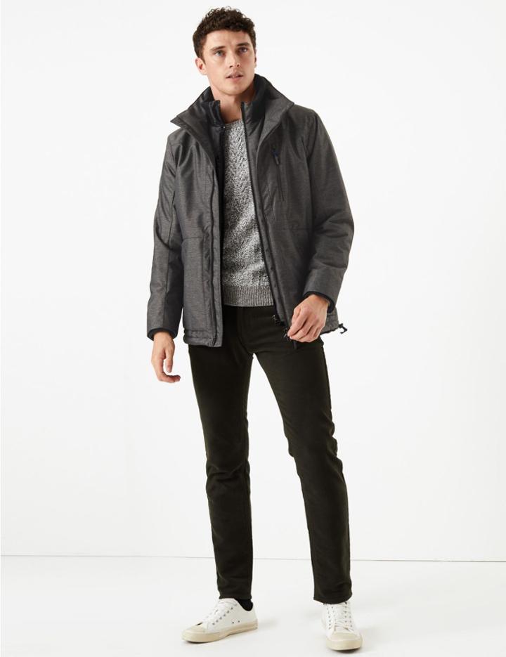 Marks & Spencer Fleece Lined Windcheater Coat Grey Mix