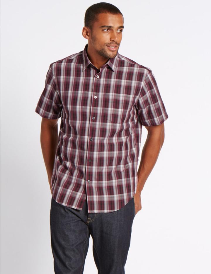 Marks & Spencer Modal Blend Easy Care Shirt With Pocket Aubergine