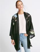 Marks & Spencer Sleeved & Embroidered Kimono Wrap Black Mix