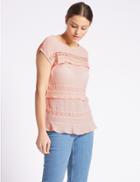 Marks & Spencer Cotton Blend Short Sleeve Jersey Top Pale Pink