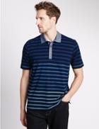 Marks & Spencer Pure Cotton Striped Polo Shirt Navy Mix