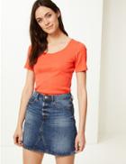 Marks & Spencer Pure Cotton Textured Short Sleeve T-shirt Orange