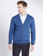 Marks & Spencer Merino Wool Blend Tailored Fit Cardigan Chambray